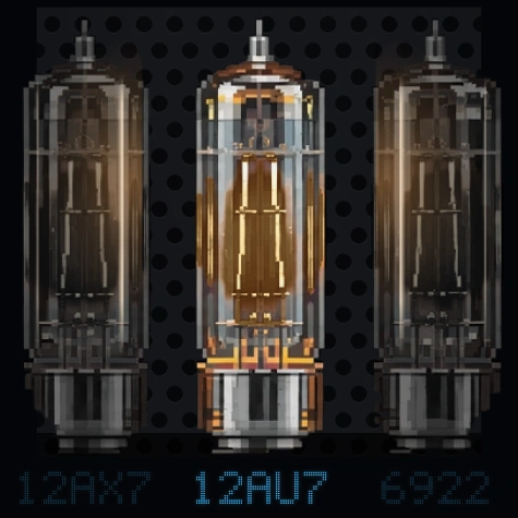 LowOrbit: Three glowing vacuum tubes labeled 12AX7, 12AU7 and 6922